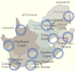 Südafrika Klima- und Reisewetter-Karte 